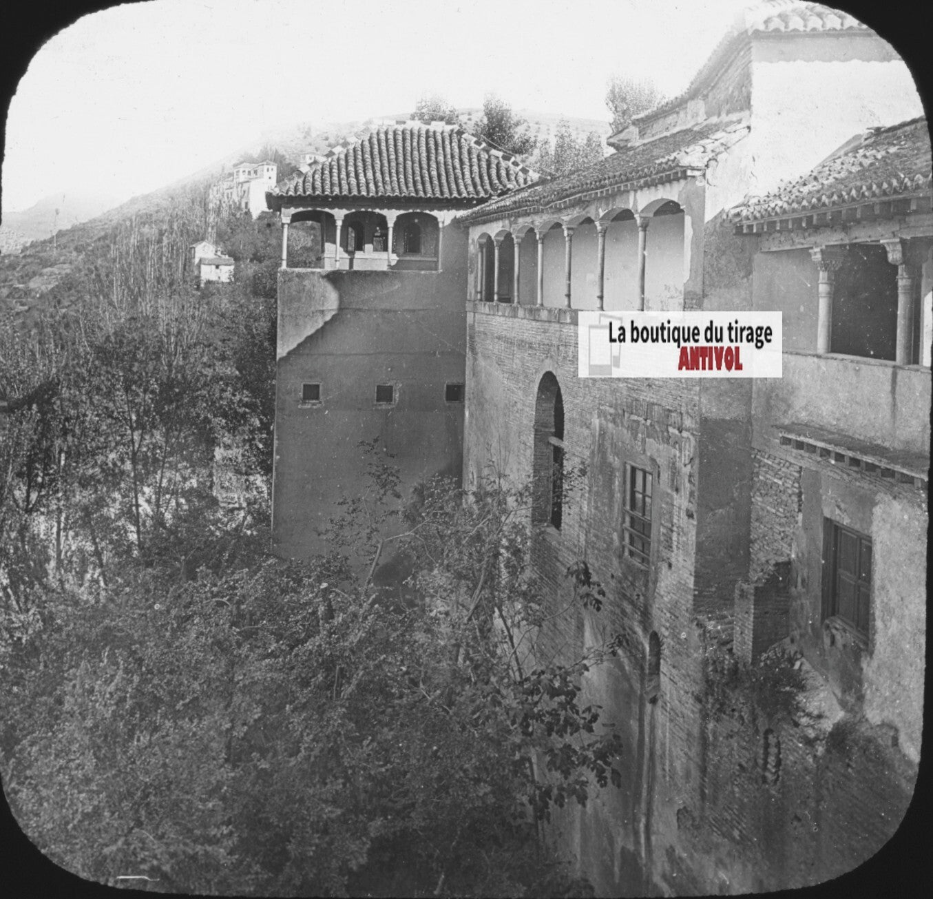 Généralife, Grenade, Espagne, photo ancienne plaque verre, positif 8,5x10 cm