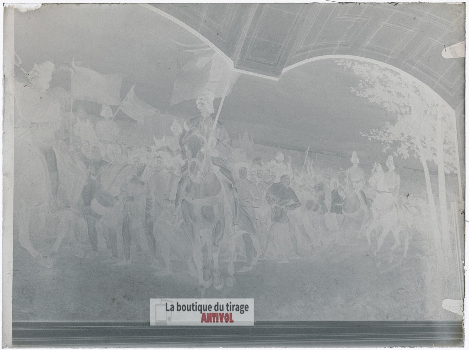 Fresque de la Sorbonne, Paris, plaque verre, photo ancienne, négatif 9x12 cm