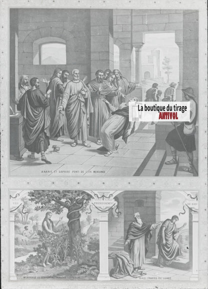 Scène religieuse, catéchisme, dessin peinture, plaque verre, positif 8,5x10 cm