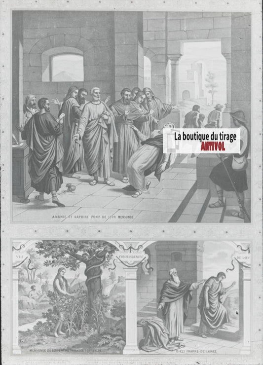 Scène religieuse, catéchisme, dessin peinture, plaque verre, positif 8,5x10 cm