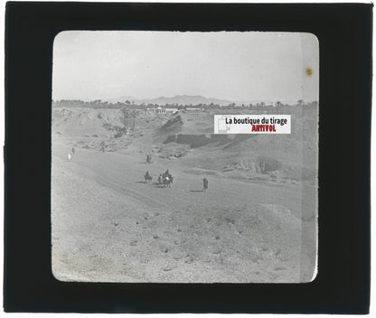 Paysage, désert sable, Maroc, photo ancienne plaque verre, positif 8,5x10 cm