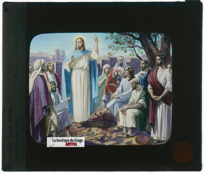 Mission des Douze, dessin, plaque verre ancienne, couleur 8,5x10 cm