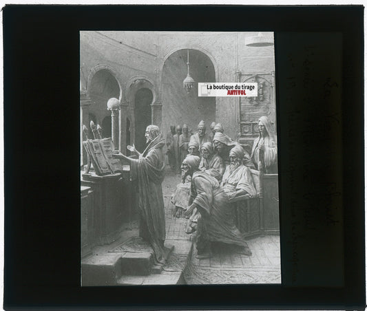 Synagogue, Jésus, photo plaque verre, noir & blanc, positif 8,5x10 cm