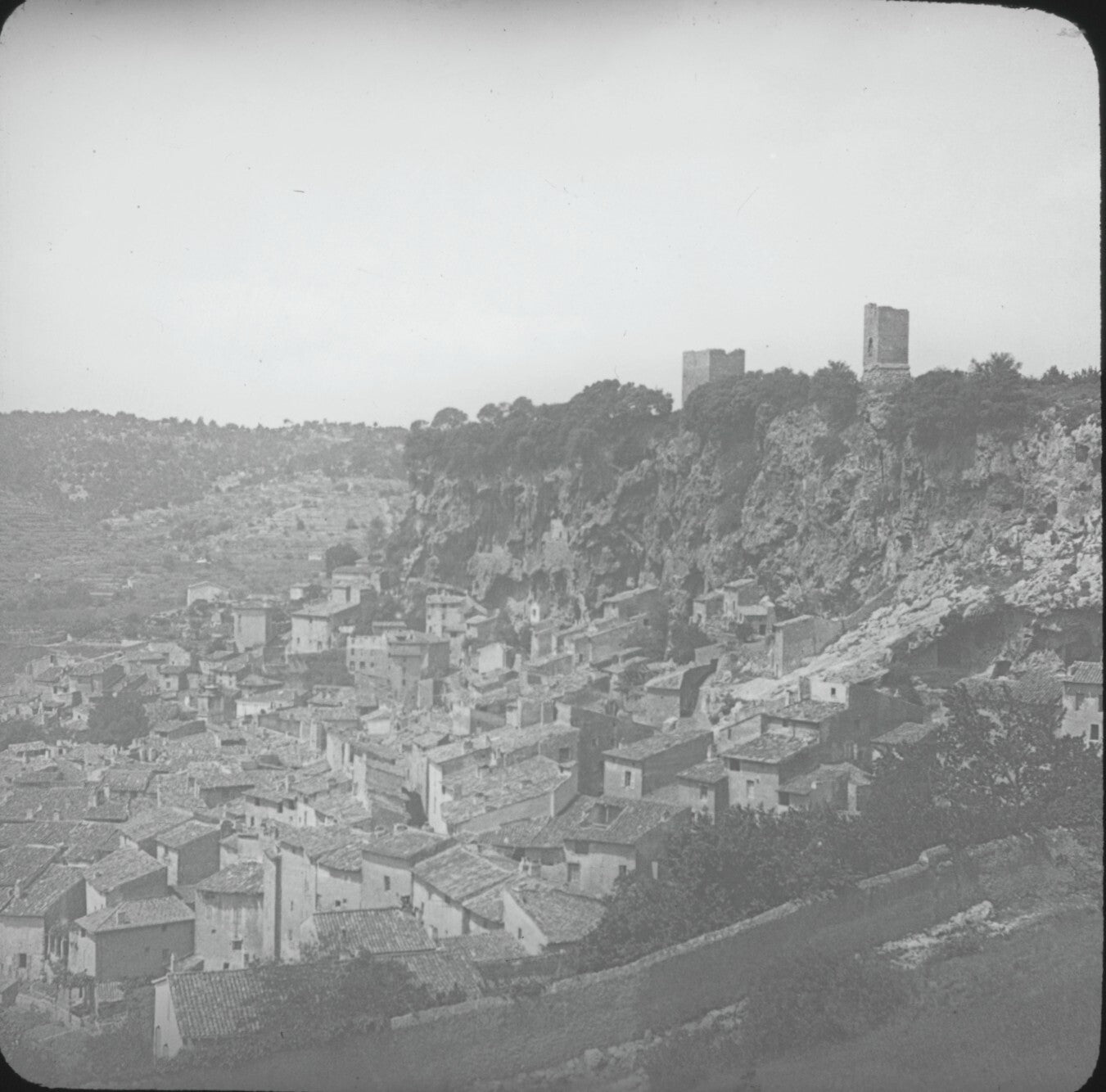 Cotignac, village Var, photo ancienne plaque de verre, positif 8,5x10 cm