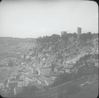 Cotignac, village Var, photo ancienne plaque de verre, positif 8,5x10 cm