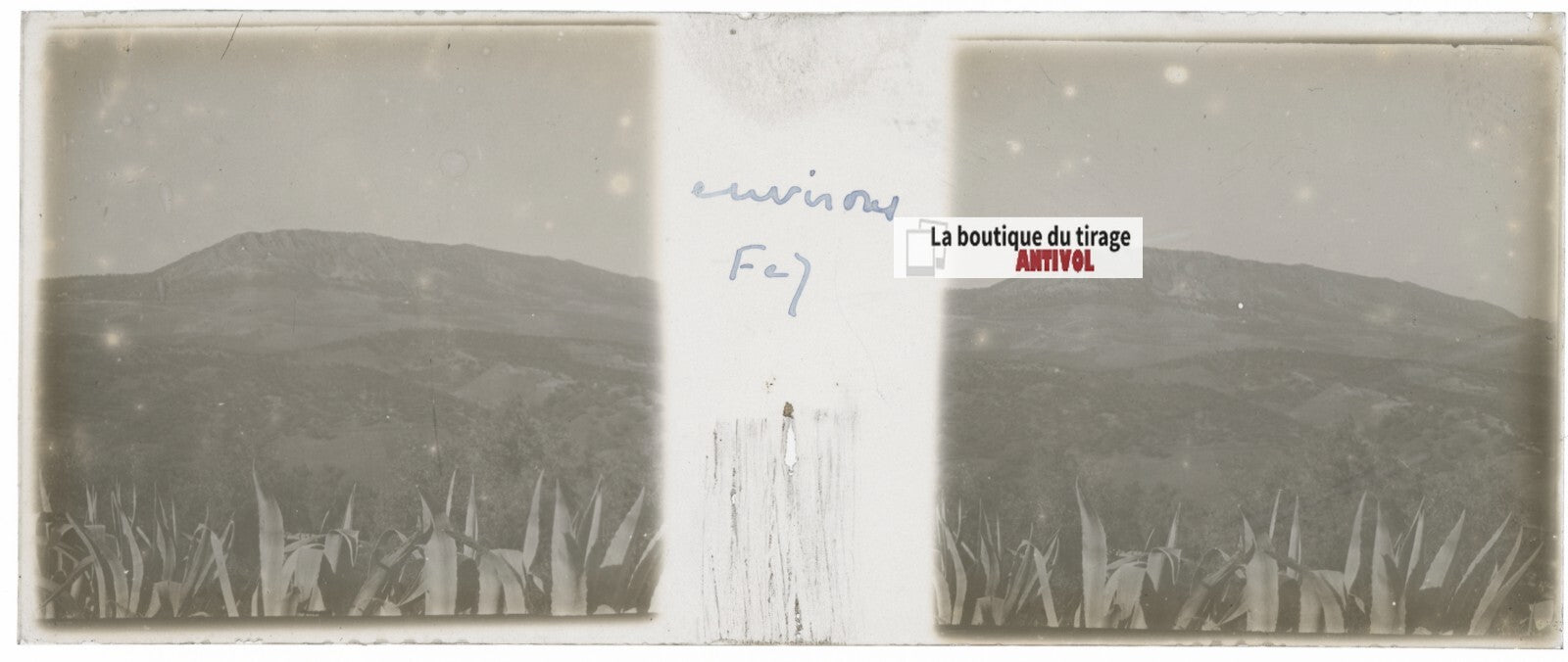 Paysage, Fès, Maroc, Plaque verre stéréo, positif noir & blanc 4,5x10,7 cm