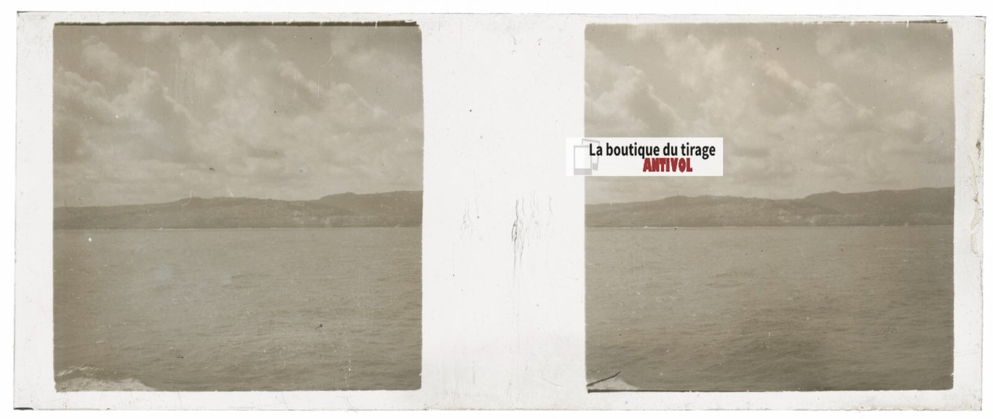 Voyage bateau, Plaque verre stéréoscopie, positif noir & blanc 4,5x10,7 cm
