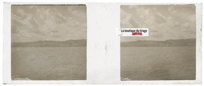 Voyage bateau, Plaque verre stéréoscopie, positif noir & blanc 4,5x10,7 cm