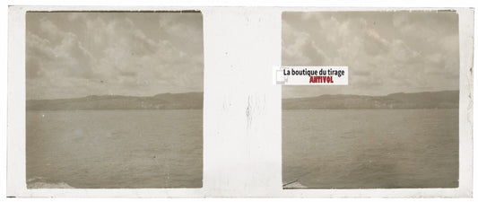 Voyage bateau, Plaque verre stéréoscopie, positif noir & blanc 4,5x10,7 cm