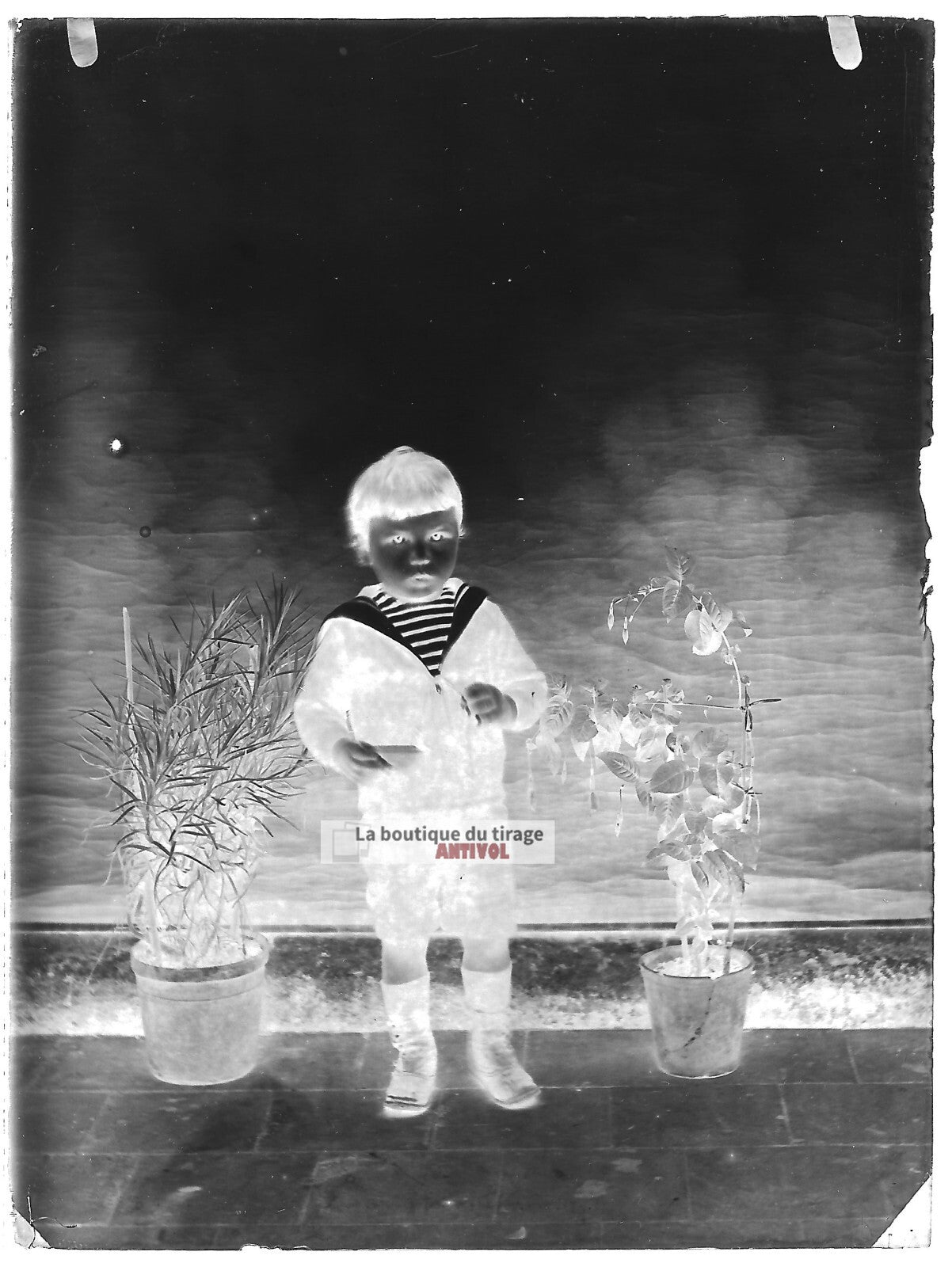 Plaque verre photo ancienne négatif noir & blanc 9x12 cm enfant France vintage