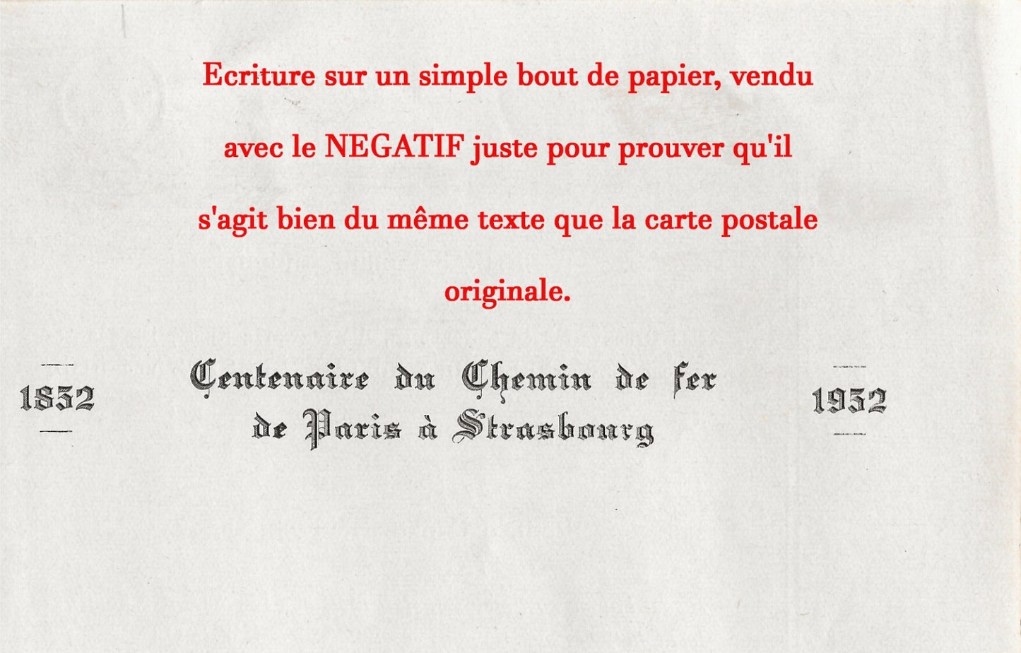Plaque verre négatif noir et blanc 13x18 cm Paris Strasbourg 1852 1952 SNCF