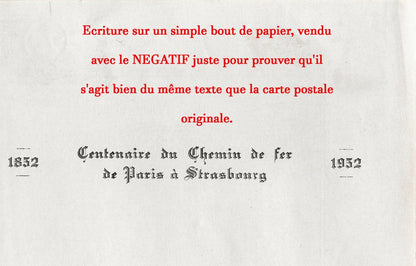 Plaque verre négatif noir et blanc 13x18 cm Paris Strasbourg 1852 1952 SNCF