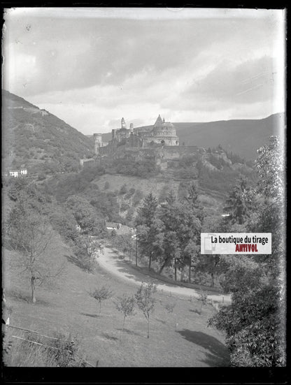 Château de Vianden, photo ancienne plaque verre, négatif noir & blanc, 9x12 cm