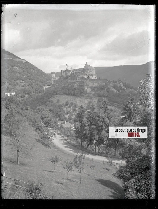 Château de Vianden, photo ancienne plaque verre, négatif noir & blanc, 9x12 cm