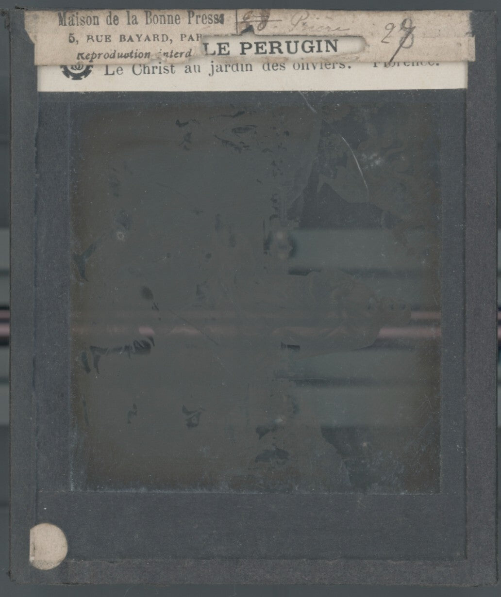 Le Christ au Jardin des Oliviers, dessin, plaque verre, positif 8,5x10 cm