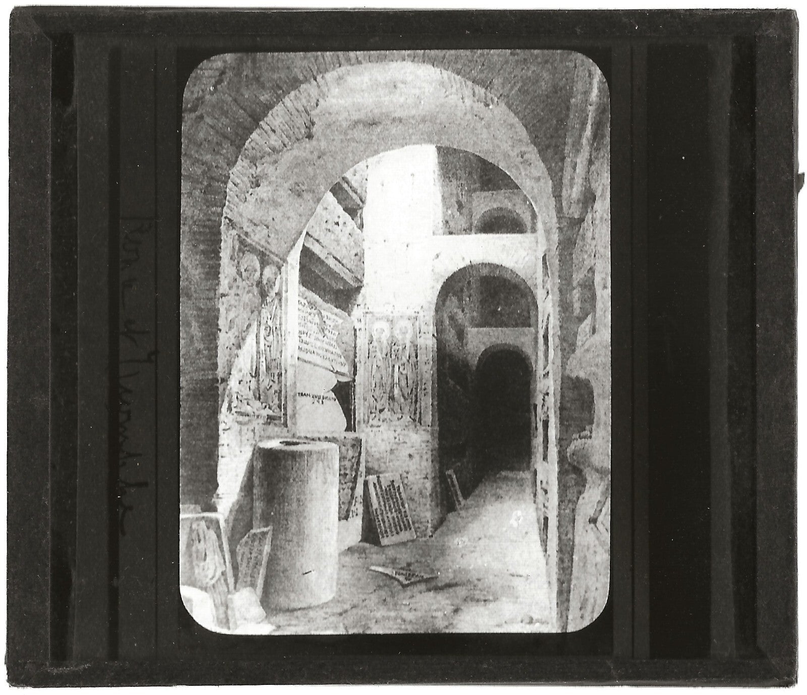 Les catacombes, Rome Italie, photo ancienne plaque de verre, positif 8,5x10 cm