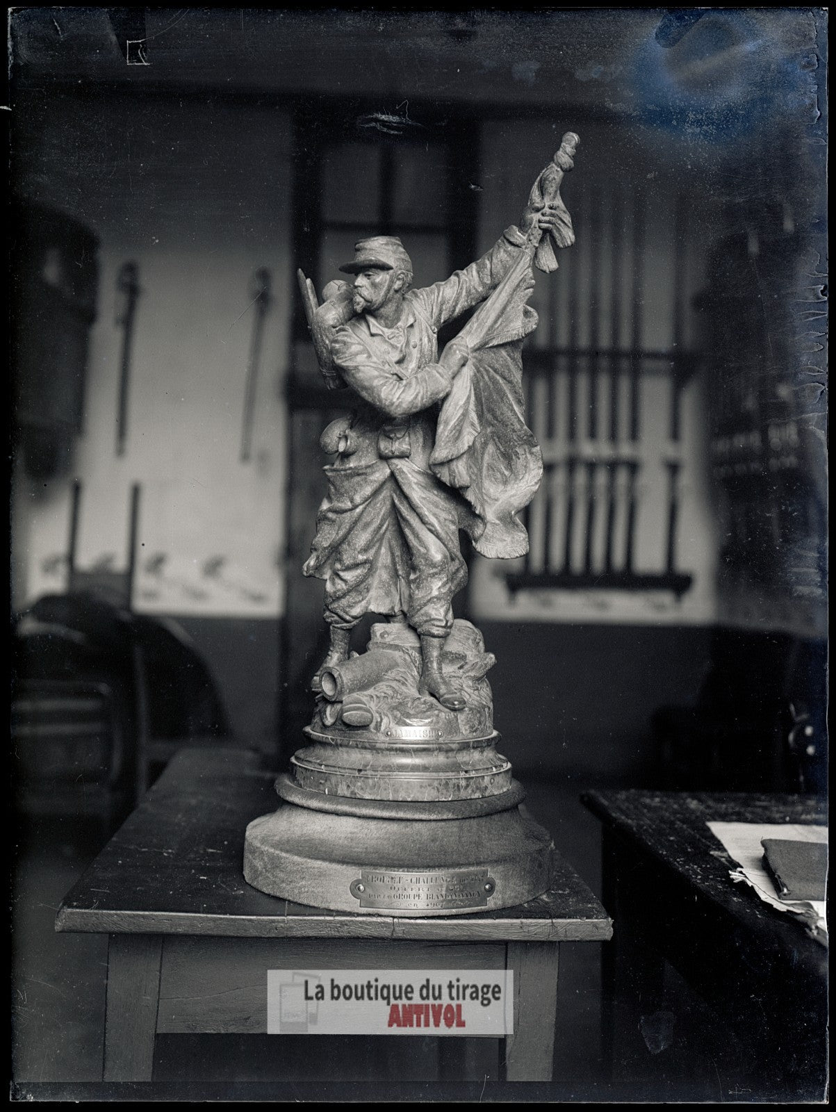 Trophée, groupe Blandan de Nancy, plaque verre, photo ancienne, négatif 9x12 cm
