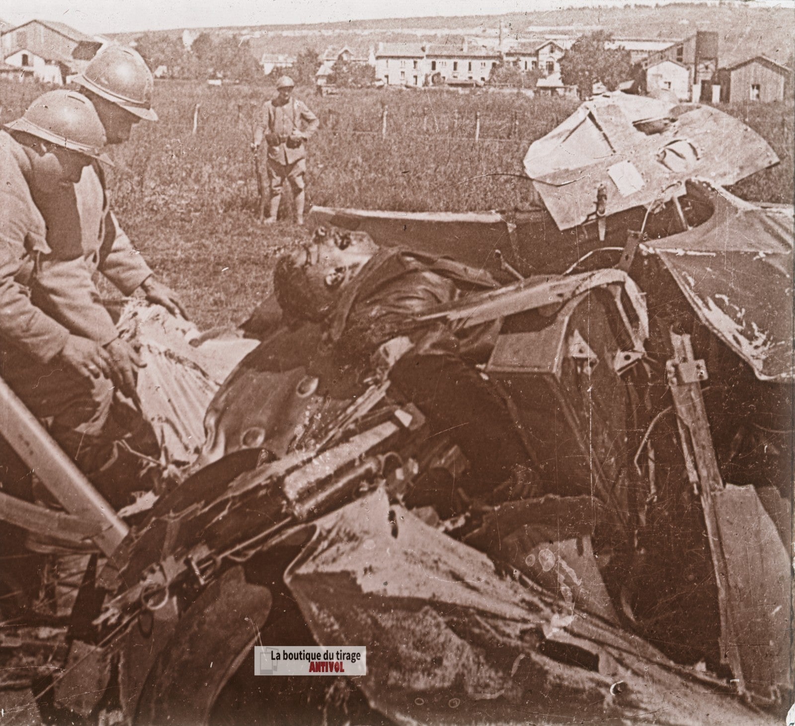 Avion allemand, guerre WW1, plaque verre stéréo, photo ancienne 4,5x10,7 cm