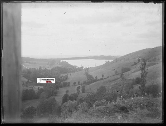 Pyrénées, lac, Plaque verre photo ancienne, négatif noir & blanc 9x12 cm