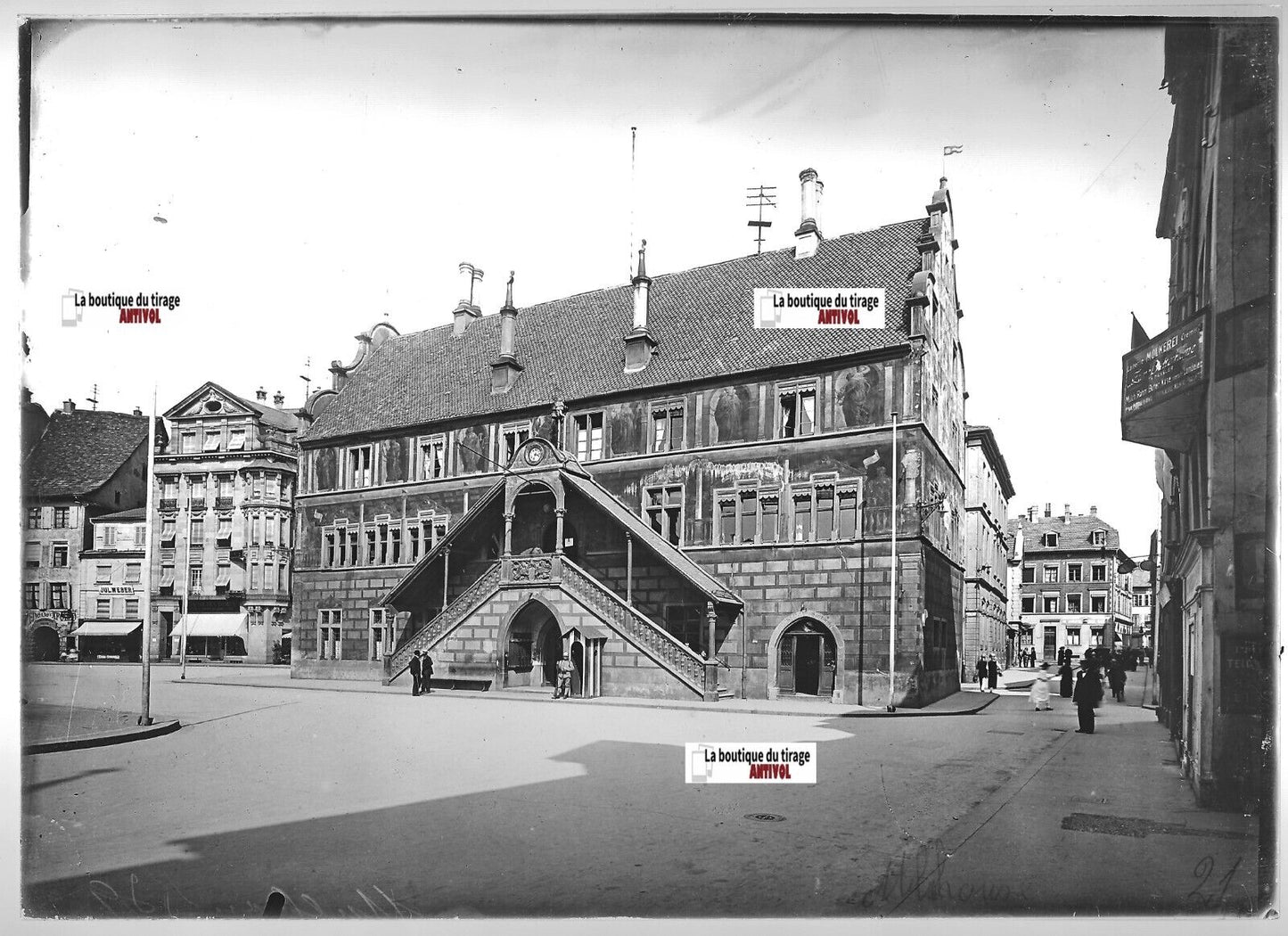 Plaque verre photo ancienne positif noir et blanc 13x18 cm Mulhouse soldats