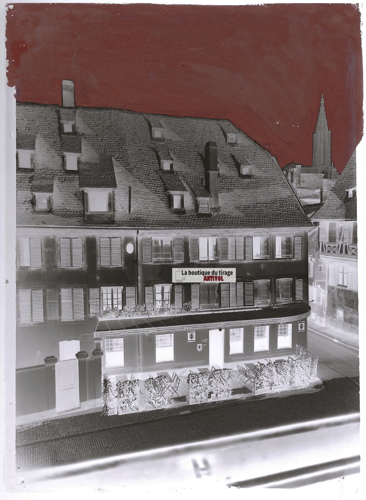 Plaque verre photo ancienne négatif noir et blanc 13x18 cm brasserie Strasbourg