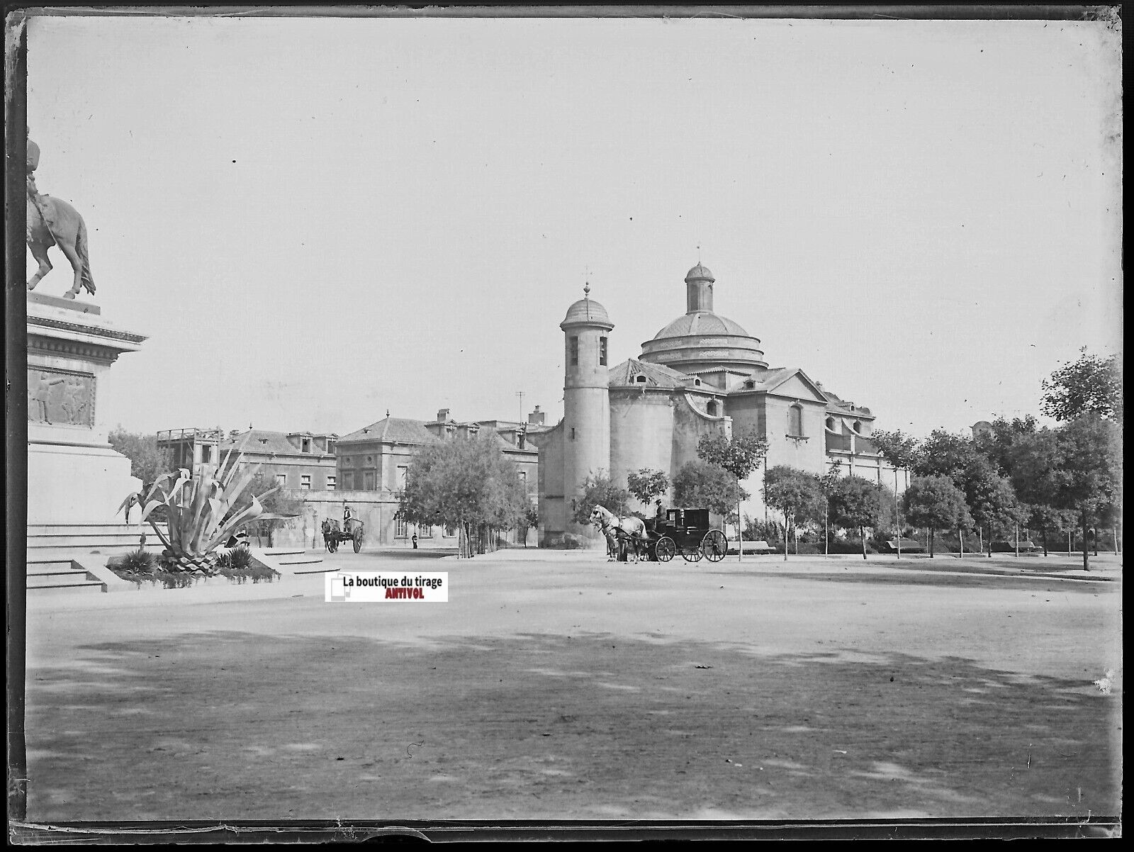 Barcelone, Parc Ciutadella, Plaque verre photo, négatif noir & blanc 9x12 cm