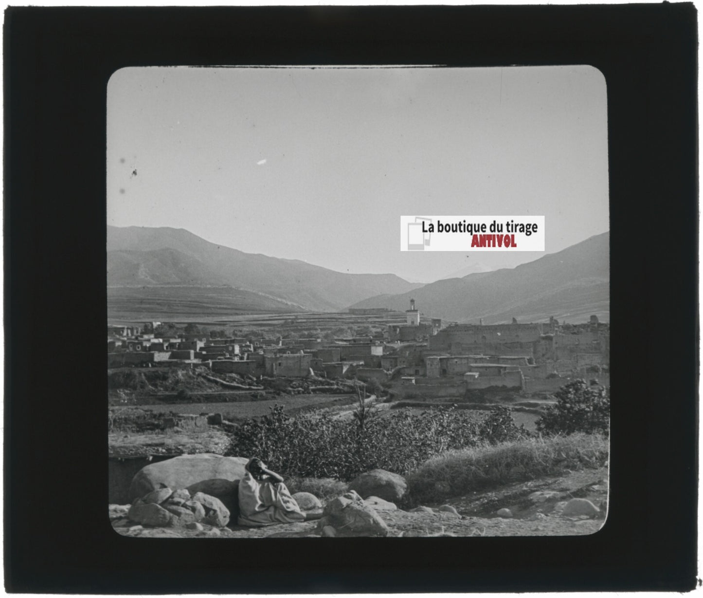 Village, Montagne, Maroc, photo ancienne plaque verre, positif 8,5x10 cm
