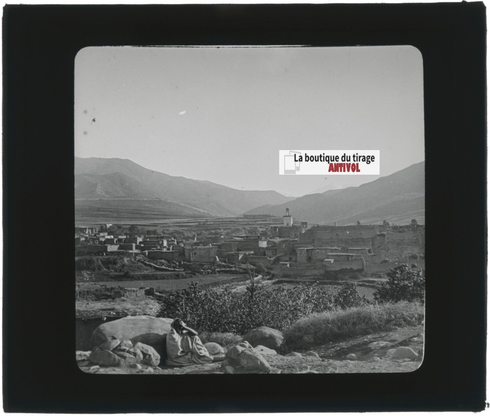 Village, Montagne, Maroc, photo ancienne plaque verre, positif 8,5x10 cm