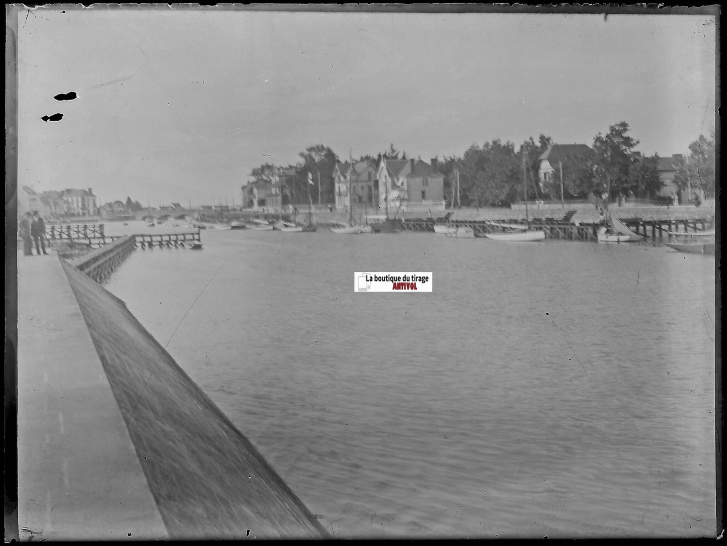 La Baule-Escoublac, le Port, Plaque verre photo, négatif noir & blanc 9x12 cm