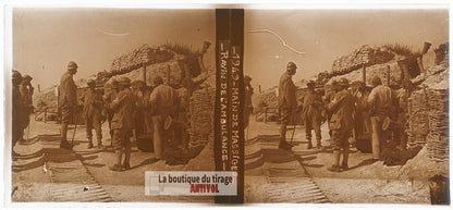 Ravin de l’Ambulance, Massiges WW1, plaque verre photo ancienne stéréo 6x13 cm