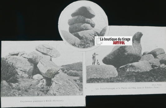 Rochers granitiques, photo plaque verre, noir & blanc, positif 8,5x10 cm