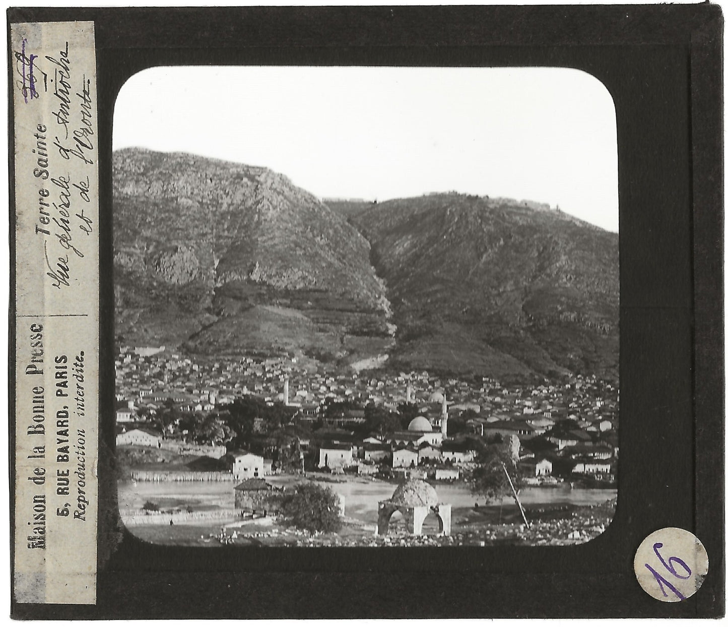 Antioche, Oronte, photo ancienne, plaque de verre, positif 8,5x10 cm