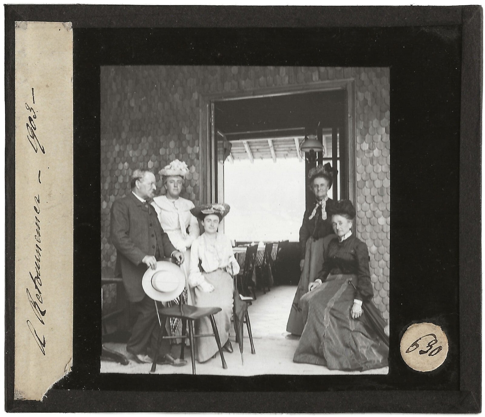 Famille, femmes, France, photo ancienne plaque de verre, positif 8,5x10 cm