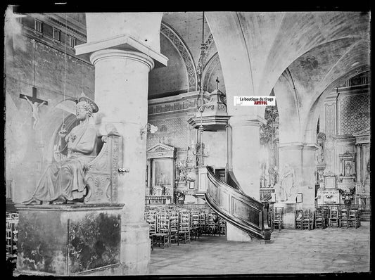 Eglise, Belgique, Nitsch, Plaque verre photo, négatif noir & blanc 9x12 cm