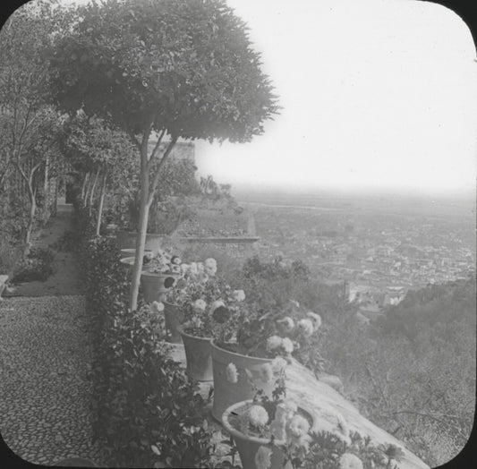 Grenade, vue prise depuis l'Alhambra, photo plaque de verre, positif 8,5x10 cm