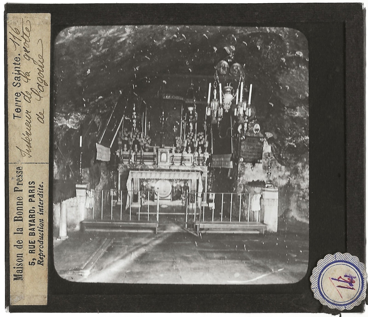 Grotte de l'agonie, Jérusalem, photo ancienne plaque de verre, positif 8,5x10 cm