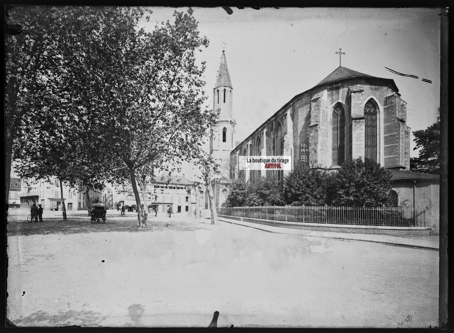 Tarbes, voitures, café, photos plaque de verre, lot de 4 négatifs 13x18 cm