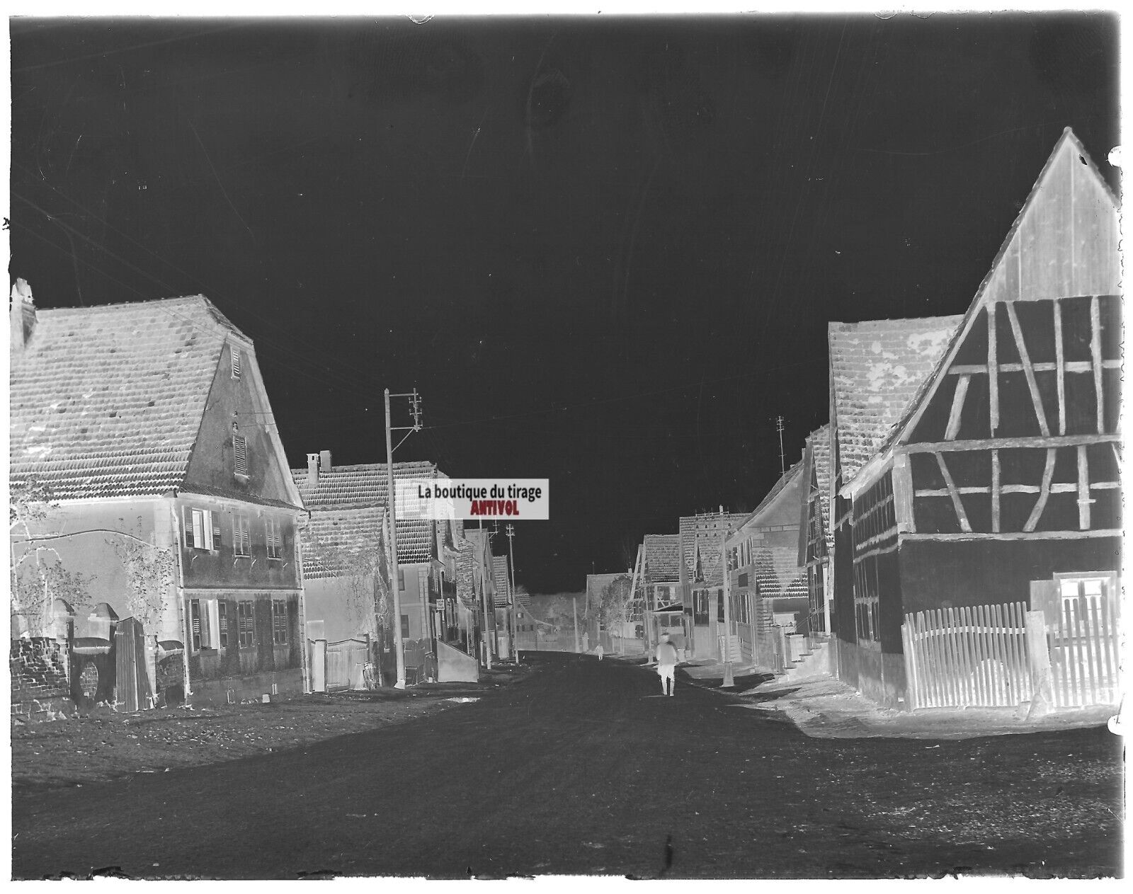 Plaque verre photo ancienne négatif noir et blanc 13x18 cm village Durrenbach