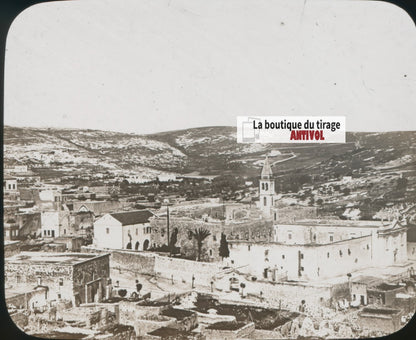 Vue générale de Nazareth, Israël, photo plaque verre, positif 8,5x10 cm