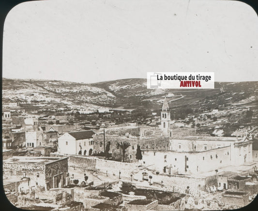 Vue générale de Nazareth, Israël, photo plaque verre, positif 8,5x10 cm