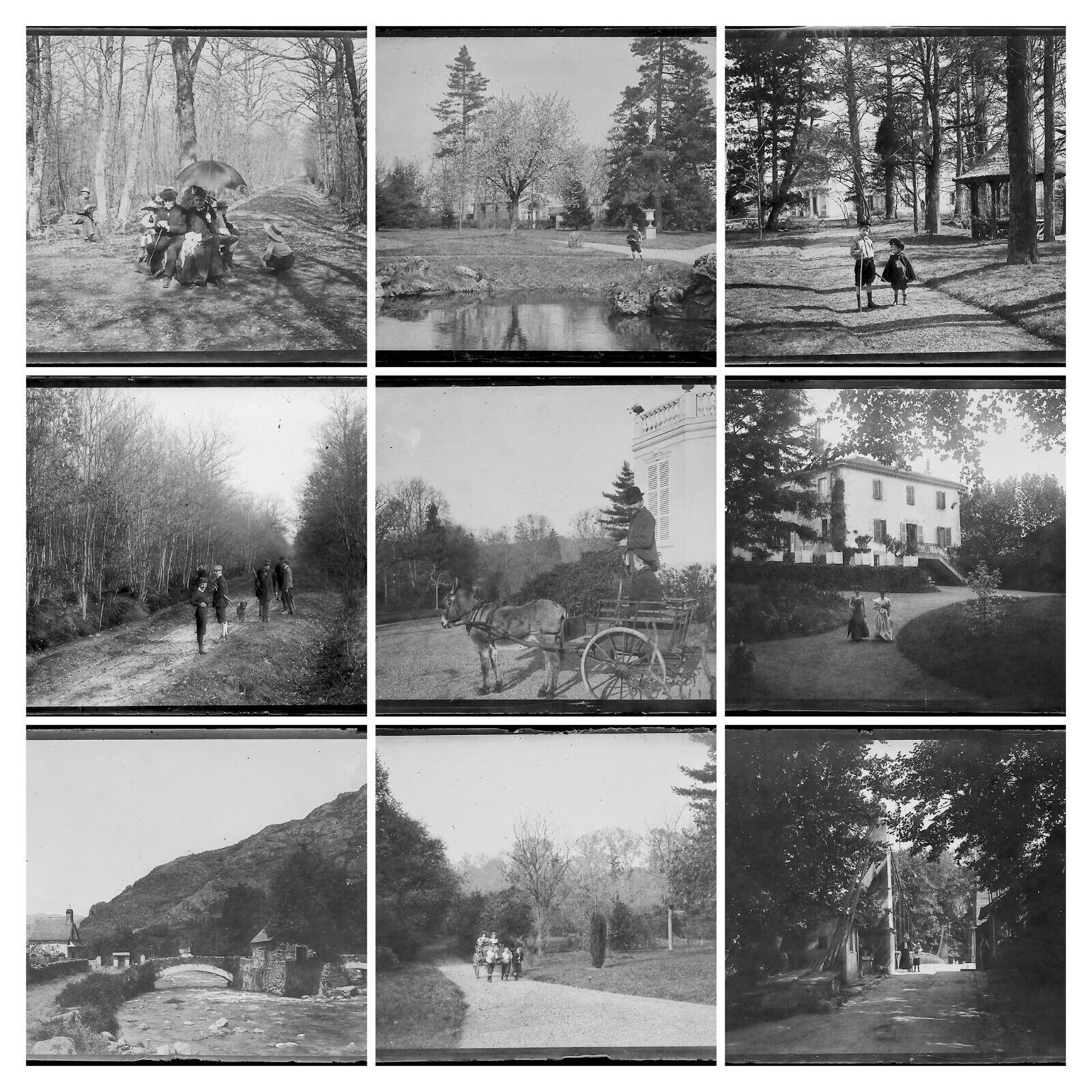 Bailly, Luchon, campagne, photos plaque de verre, lot de 10 négatifs 6x9 cm