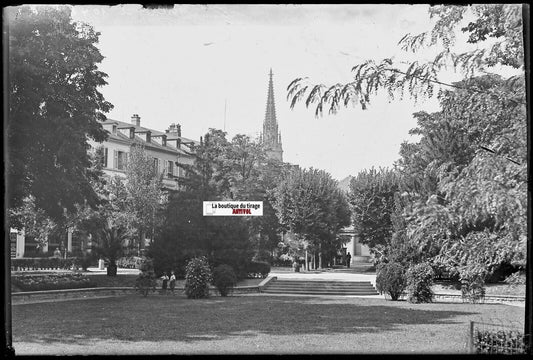 Mulhouse parc enfant, Plaque verre photo ancienne, négatif noir & blanc 10x15 cm