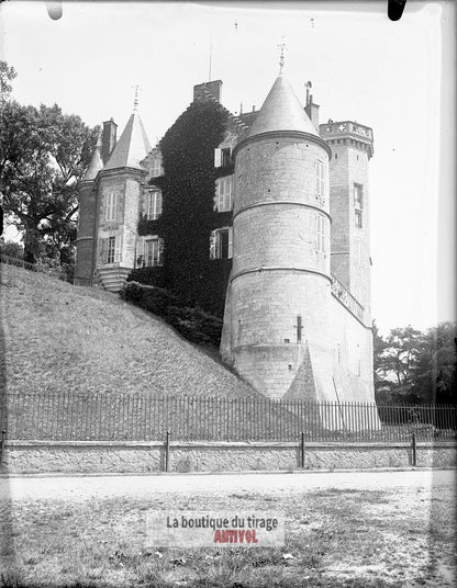 Château de Montmirail, Sarthe, plaque verre, photo ancienne, négatif 9x12 cm