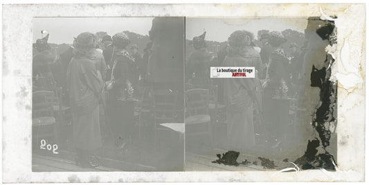 Scène de vie, Longchamp, Paris, plaque verre stéréoscopique, positif 8,5x17 cm