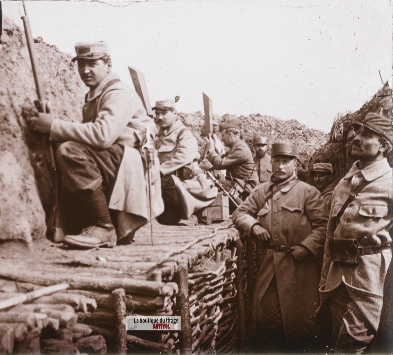 Tranchée Marteau Carency WW1, plaque verre stéréo, photo ancienne 4,5x10,7 cm