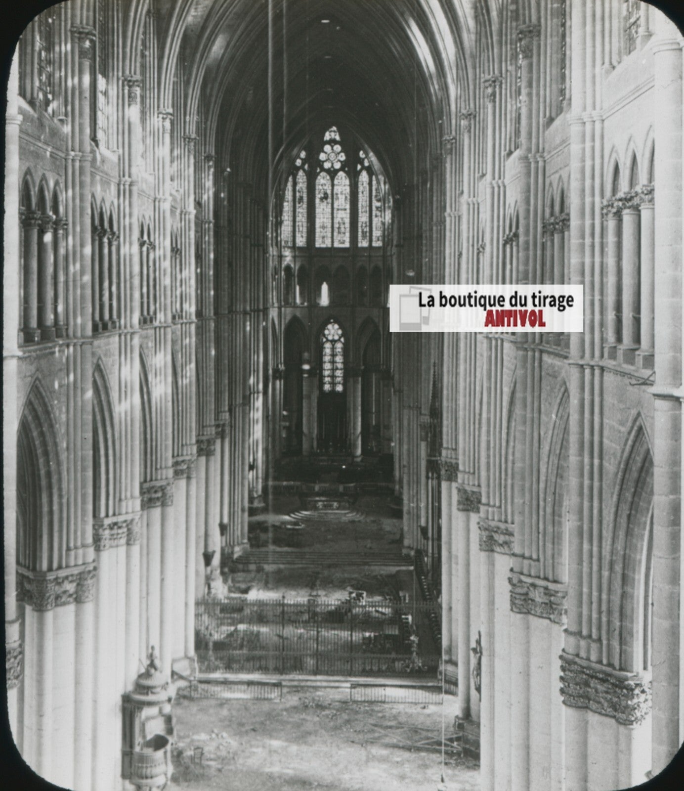 Reims après le bombardement, photo plaque verre, noir & blanc, positif 8,5x10 cm