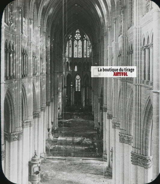 Reims après le bombardement, photo plaque verre, noir & blanc, positif 8,5x10 cm