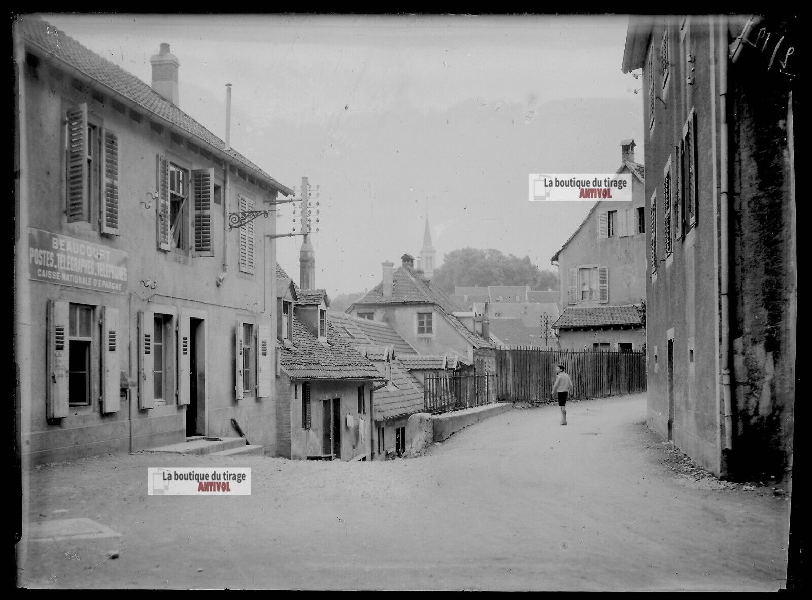 Plaque verre photo ancienne négatif noir et blanc 13x18cm Beaucourt La Poste