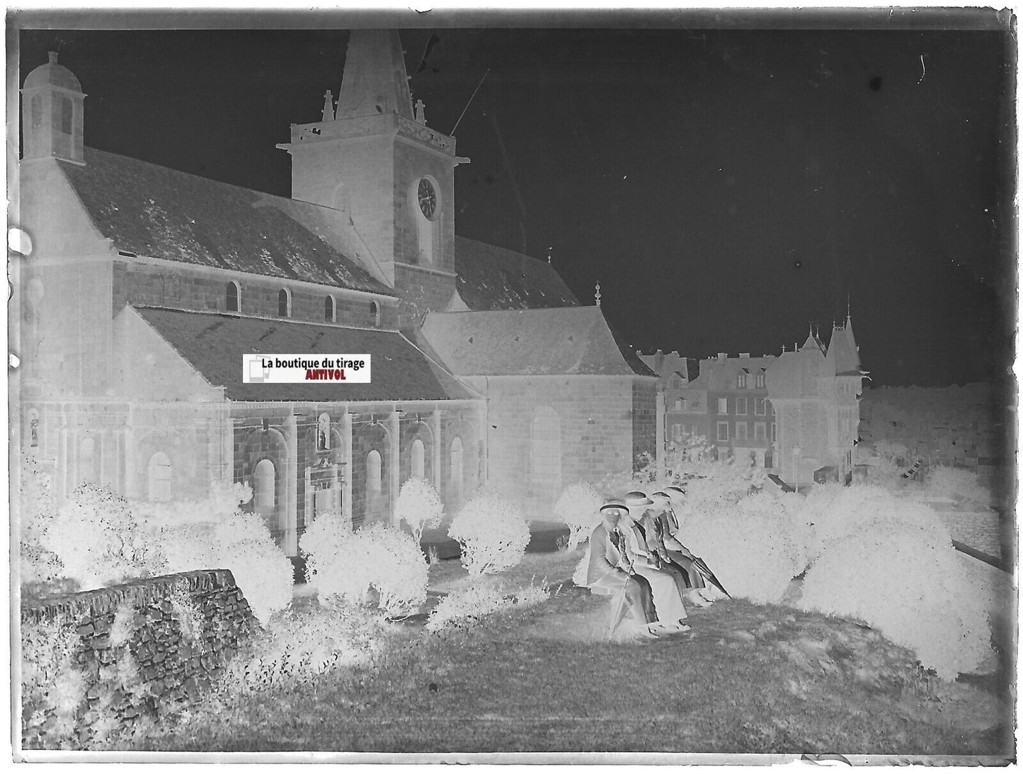 Église Notre-Dame, Granville, Plaque verre photo, négatif noir & blanc 9x12 cm