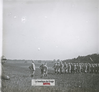 Soldats, militaires, guerre WW1, plaque verre photo ancienne stéréo 6x13 cm